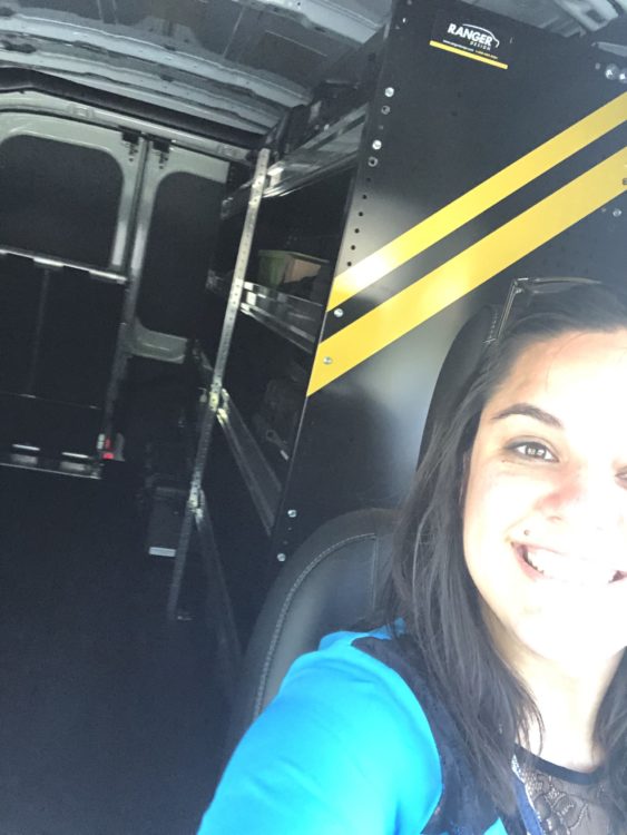 Kylie Kilmer driving the tech van