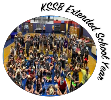 Students sit together in the gym for a group picture around the picture are the words KSSB Extended School Year