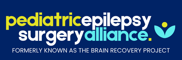 pediatric epilepsy surgery alliance logo with a yellow flower and green leaves and underneath it states formerly known as the brain recovery project